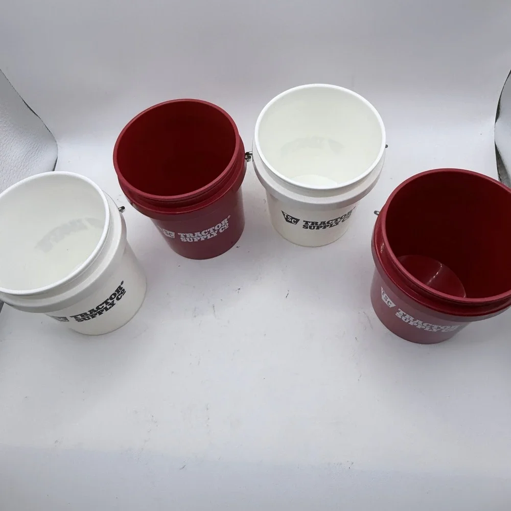 Tractor‎ Supply Co Mini Bucket Set Red & White Plastic Pails 4 Pack